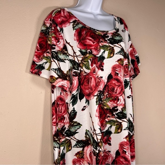 3XL LULAROE WHITE PINK FLORAL DRESS SHIFT STYLE SHORT SLEEVE STRETCH - Picture 3 of 13